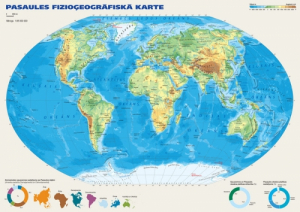  - Pasaules karte politiskā un fizioģeogrāfiskā A3